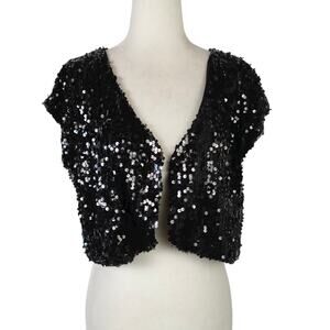 Vintage Y2K 2b Bebe Black Sequin Beaded Shrug Bolero Jacket XL
